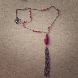 Red stone and gold tassel necklace